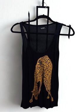 Price Firm Lauren Moshi Black Swing Tank with Gold Giraffe Graphic, Size Small